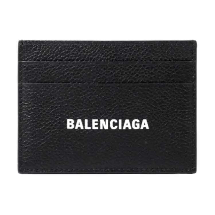 Balenciaga Cash Brand Logo Leather Business Card Holder, Wallet Card Holder Unisex Black