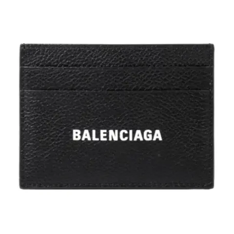 Balenciaga Cash Brand Logo Leather Business Card Holder, Wallet Card Holder Unisex Black