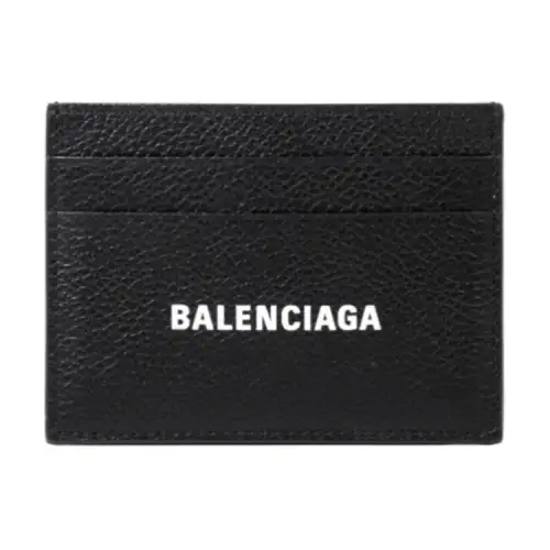 Balenciaga Cash Brand Logo Leather Business Card Holder, Wallet Card Holder Unisex Black