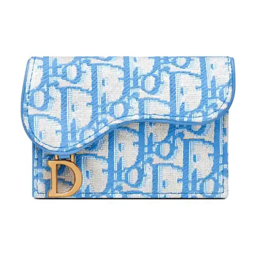 DIOR Saddle Canvas With Leather Canvas Bag Wallet Women's Cornflower Blue