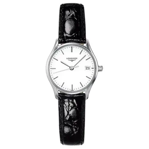 LONGINES Lvya Collection Quartz Movement Women's Watch White Dial Stainless Steel Case Leather Strap