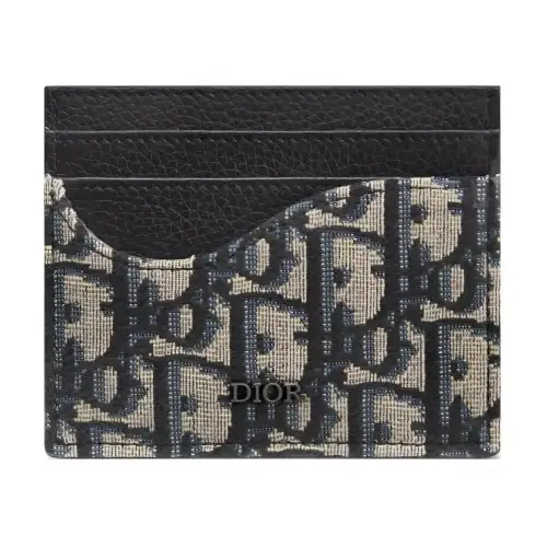 DIOR Saddle Oblique Jacquard Fabric With Grain Calfskin Card Holder Men's Black/Beige