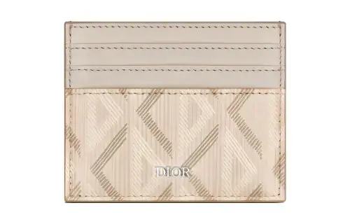 DIOR Natural Smooth Calfskin With Canvas Card Holder Women's Beige