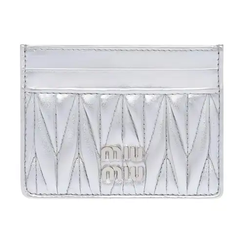 MIU MIU Matelassé Leather Card Holder Women's Silver