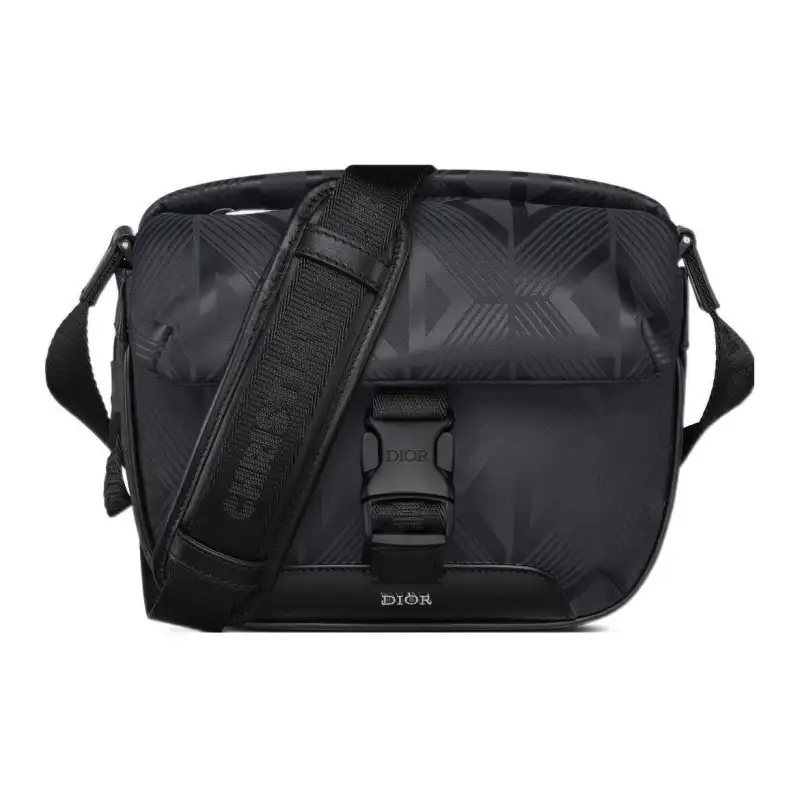 DIOR Adjustable Strap Smooth Cow Leather Decoration Messenger Bag One Shoulder Crossbody Clutch Men's Black