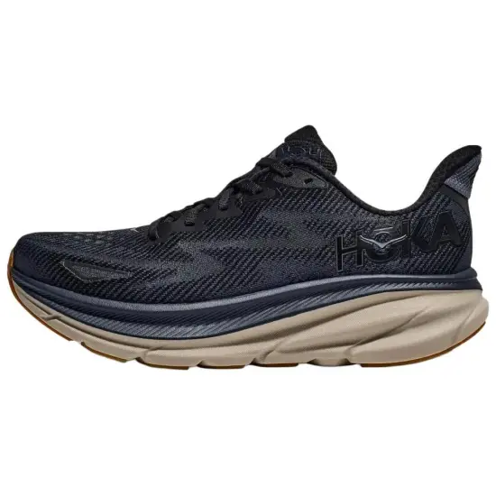 HOKA ONE ONE Clifton 9 Running Shoes Men Low-Top Black/Light Brown