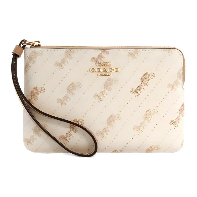 COACH Coated Canvas With Leather Wrist Bag, Coin Pochette, Clutch Small Women's Ecru