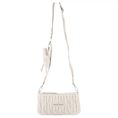 MIU MIU Matelassé Nappa Leather Shoulder Bag Mini Women's White