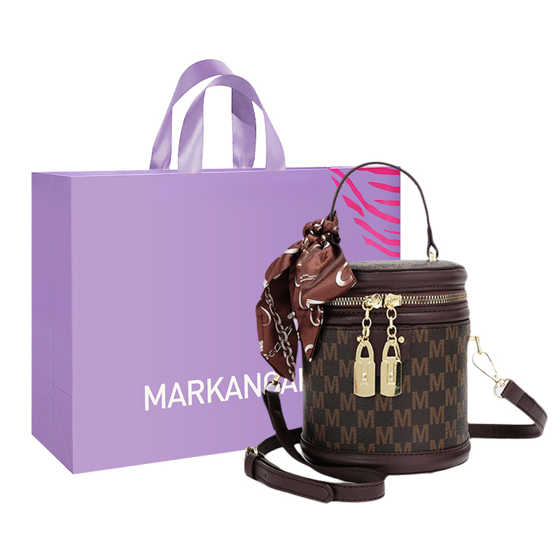 MARKANGARO Pu Bucket Bag, Crossbody Handbag Regular Women's Coffee/Ecru