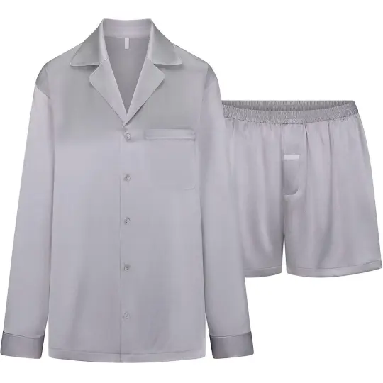 Skims Holiday Collection FW24 SILK OVERSIZED SLEEP SET Pajama Set Women's MIRROR/Mirror Color