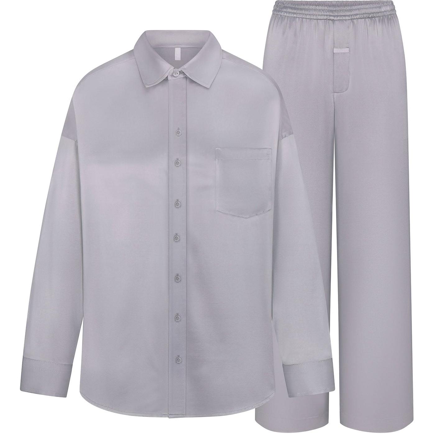 SKIMS Holiday Series FW24 SILK OVERSIZED LONG SLEEP SET Button Long Sleeve Shirt High Waist Casual Pants Pajama Set Women's MIRROR/Mirror Color
