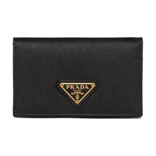 PRADA Saffiano Leather Card Holder Women's Black