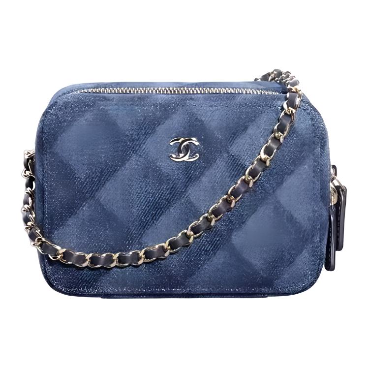 CHANEL 22BFW Denim One Shoulder Crossbody Clutch Women's Dark Blue