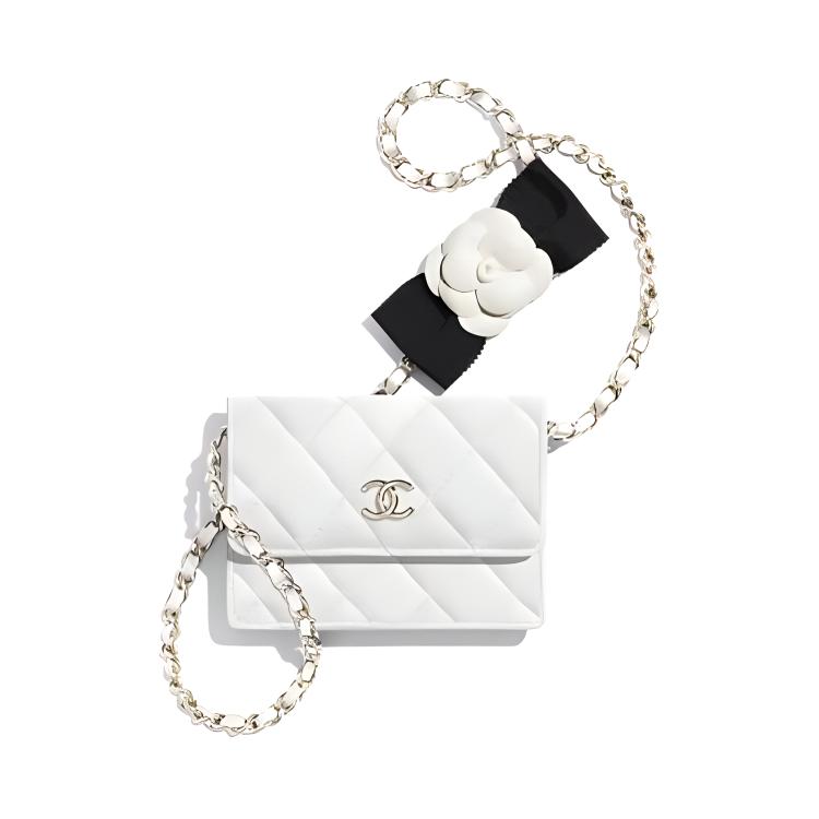 CHANEL WOC Lambskin Shoulder Bag, Crossbody Bag, Coin Purse, Card Holder Mini Women's White