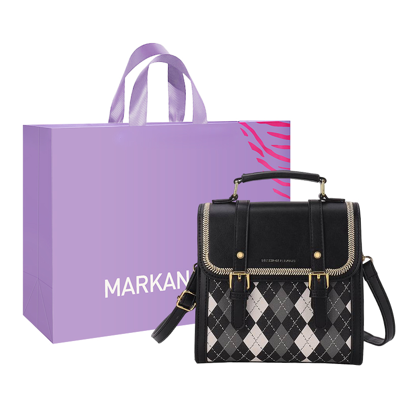 MARKANGARO Pu Small Square Bag One Shoulder Crossbody Backpack Handbag Medium Women's Ecru/Brown/Black