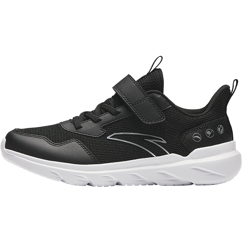 ANTA Children's Yuanqi synthetic leather mesh fabric fashionable simple comfortable versatile sports shoes anti-kick breathable lightweight shock-absorbing low-cut children's running shoes black and white