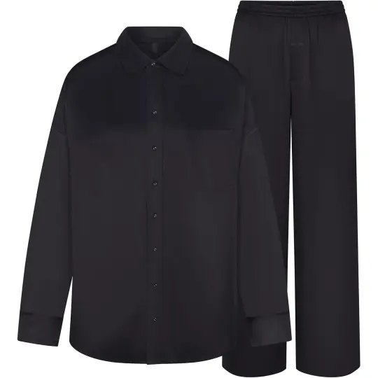Skims Holiday Collection FW24 SILK OVERSIZED LONG SLEEP SET Pajama Set Women's ONYX/Onyx