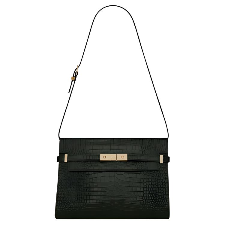 SAINT LAURENT Manhattan Leather Crossbody Bag, Shoulder Bag Women's Dark Green