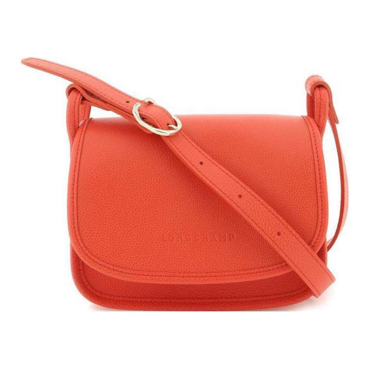 LONGCHAMP Le Foulonné Cow Leather Shoulder Bag, Crossbody Bag Small Women's Orange