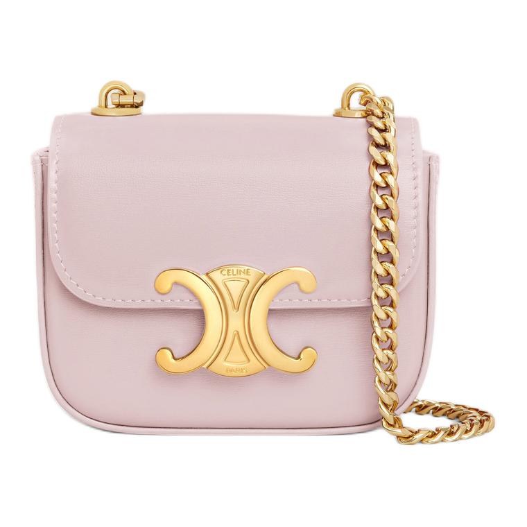 CELINE Claude Shiny Calfskin Shoulder Bag, Crossbody Bag Mini Women's Light Pink