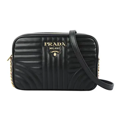 PRADA Diagramme Cow Leather Crossbody Bag, Shoulder Bag Women's Black