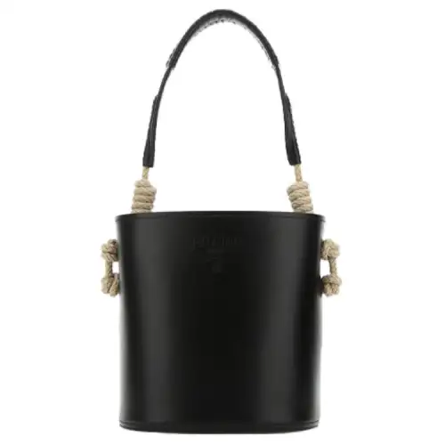 PRADA Cow Leather Bucket Bag Handbag Unisex Black