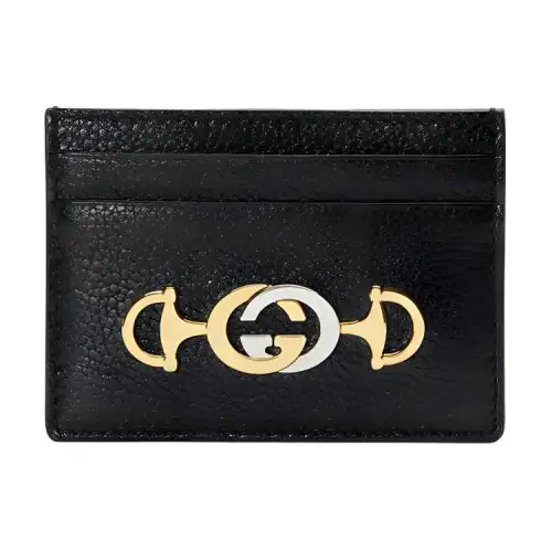 GUCCI Zumi Grain Leather Card Holder Card Holder Women's Black
