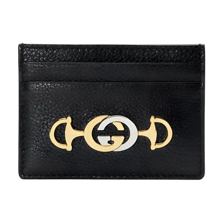 GUCCI Zumi Grain Leather Card Holder Card Holder Women's Black