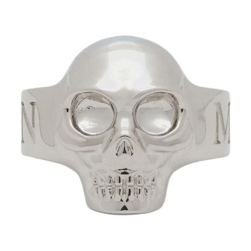 Alexander McQueen Alexander McQueen skull decoration palladium plated metal environmentally friendly brass ring men's silver