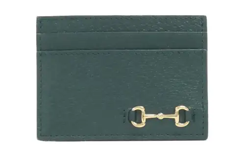 GUCCI Leather Card Holder Men's Green