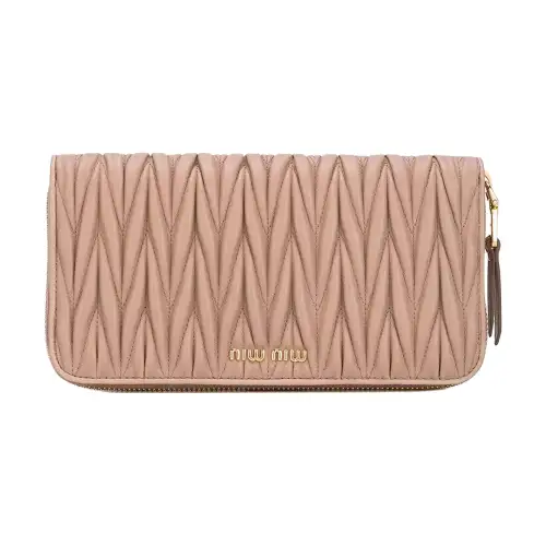 MIU MIU Pleated Leather Wallet Women's Pink