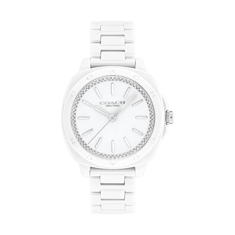 COACH Wrist Watches Quartz Movement Ceramic Strap 34mm White Dial Women's Watch 30m Water Resistant