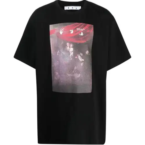 OFF WHITE T Shirts Men's Black Crew Neck Moderate Straight Fit