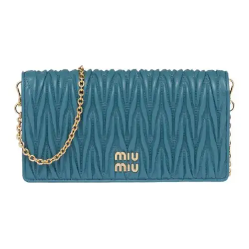 MIU MIU Matelassé Sheepskin One Shoulder Crossbody Cell Phone Pouch Women's Sea Blue