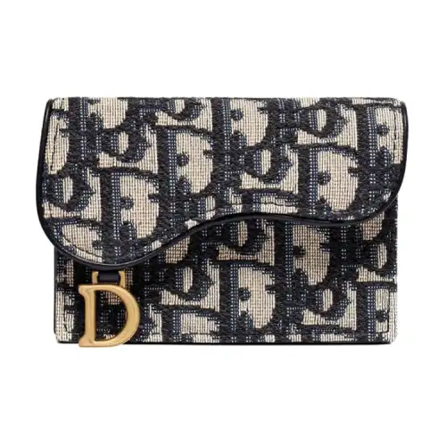 DIOR Leather Card Holder Card Holder Women's Denim Blue