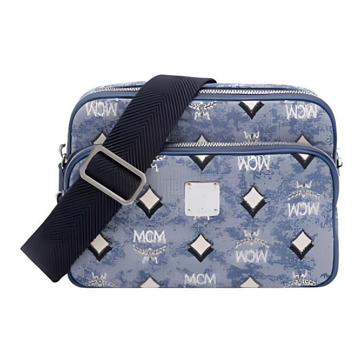 MCM Klassik Visetos Fabric Crossbody Bags Small Women's Blue