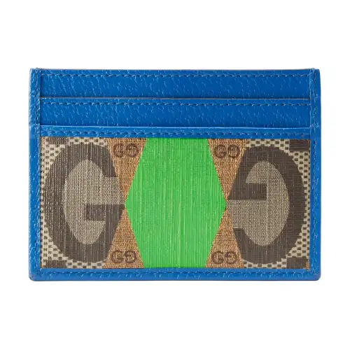 GUCCI Canvas With Leather Card Holder Women's Blue/Brown/Green