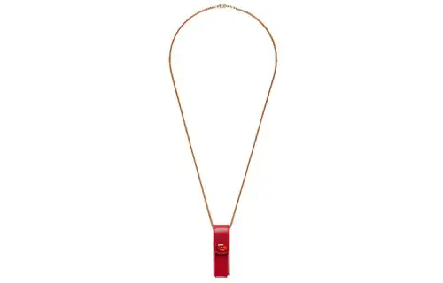 GUCCI Leather Lipstick Closure Red Envelope Shoulder Bag Necklace Pouch Women's Red
