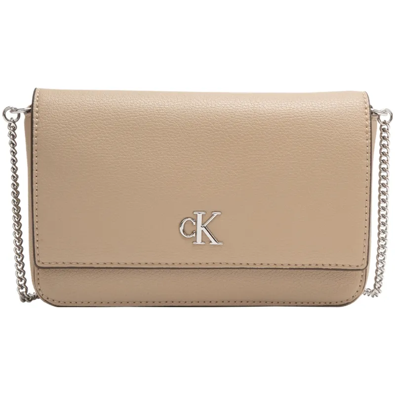CALVIN KLEIN Synthetic Material Shoulder Bag, Crossbody Bag Medium Women's Khaki