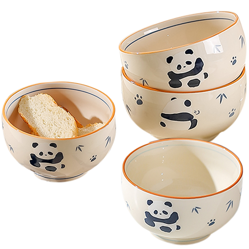 Kawashimaya KAWASIMAYA Panda bowl household high-value bowl cute rice bowl noodle bowl plate tableware set