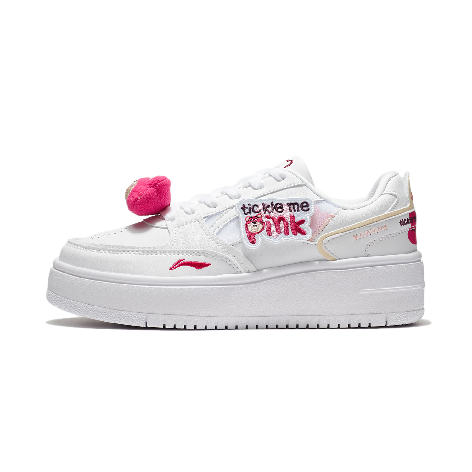 Disney/Disney x LiNing сырный совместный сериал Pixar Strawberry Bear популярный Универсальный белый обувь толстая Увеличивать высокая отскок нескользящие Износостойкий и легкий воздухопроницаемый Низкая банда панель обувь женский белый