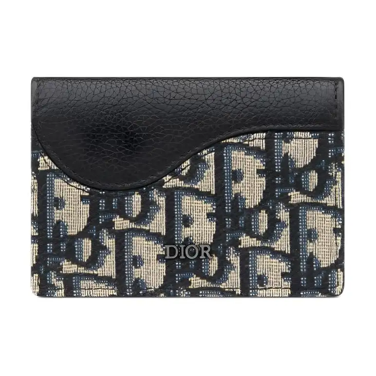 DIOR Grained Calfskin Card Holder Men's Beige & Black