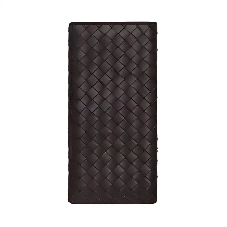 Bottega Veneta Calfskin Woven Wallet Unisex Dark Coffee