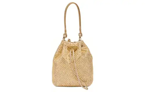 PRADA Crystal Decoration Satin Fabric Bucket Bag, Shoulder Bag, Crossbody Bag, Handbag Mini Women's Platinum