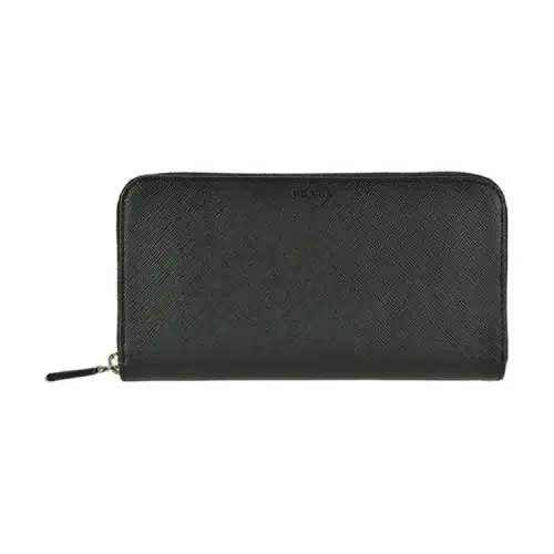 PRADA Saffiano Calfskin Clutch Wallet Men's Black
