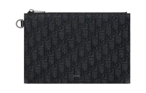 DIOR Oblique Printed Fabric With Grain Cow Leather Clutch Men's Black