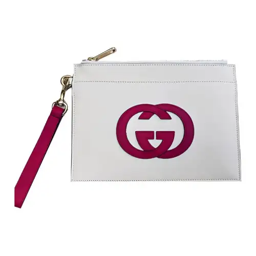 GUCCI GG Leather Document Bag Clutch Small Women's Ecru