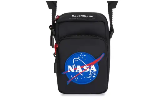 Balenciaga NASA Collaboration Collection Nylon With Embroidery Cell Phone Pouch Shoulder Bag Crossbody Bag Men's Black