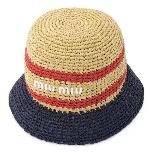 MIU MIU Raffia Fiber Viscose Bucket Hats Women's Natural/Blue
