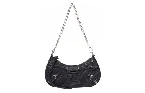 Balenciaga Le Cagole Denim Portable Crossbody Bag, Shoulder Bag Women's Black